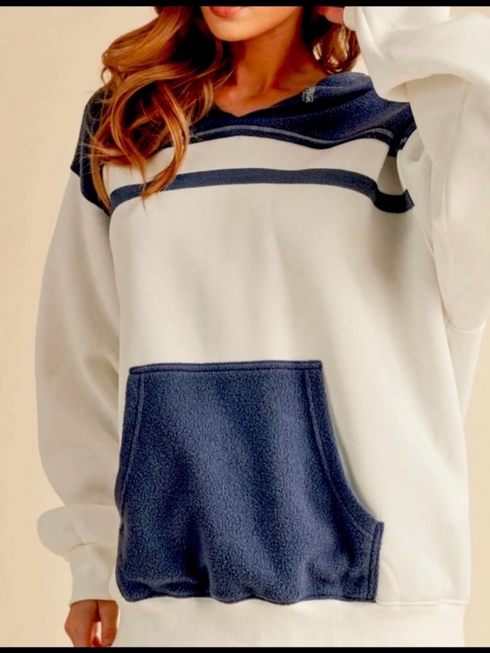 AEMI + CO navy and white hoodie size large